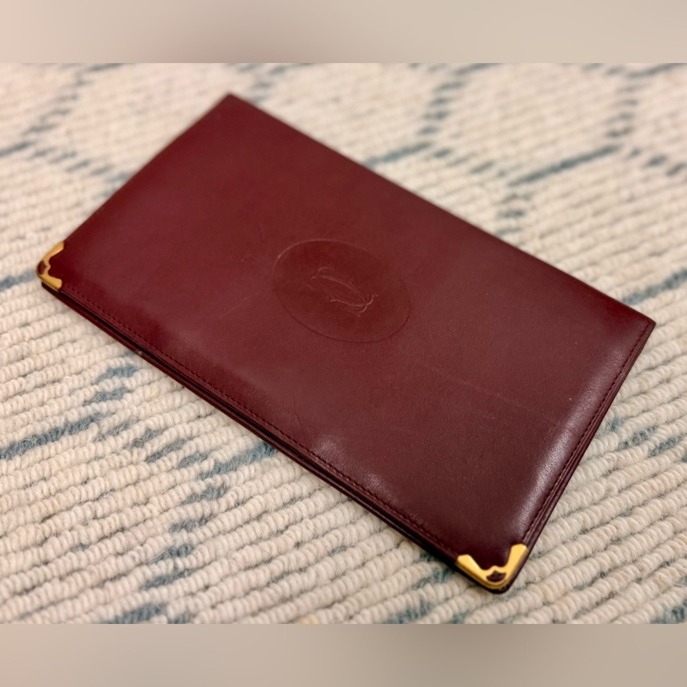 CARTIER Vintage Unisex Must de Cartier Bordeaux Calfskin Long Slim Wallet W Gold - Picture 5 of 16